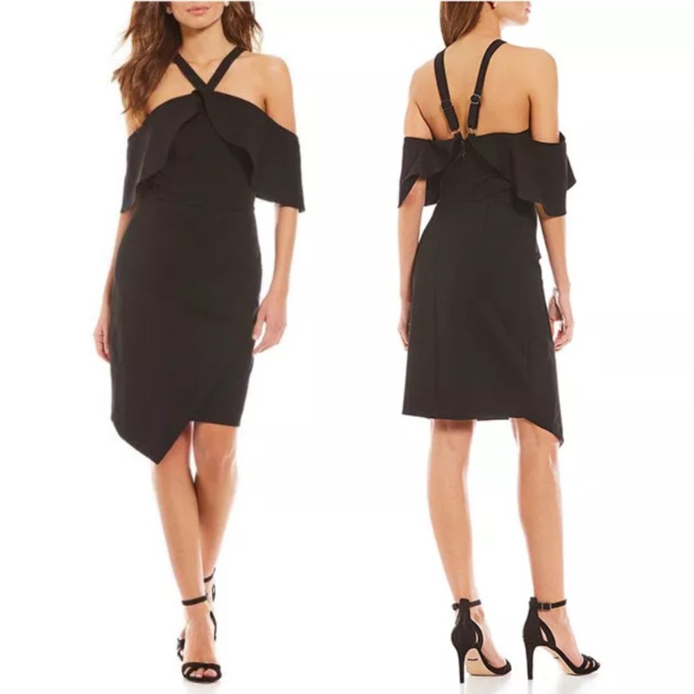 Gianni Bini Cold Shoulder Ruffle Asymmetrical Formal Cocktail Party Dress LBD